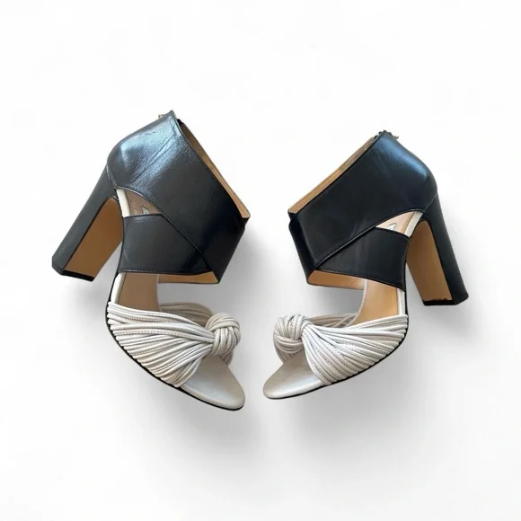 US 7.5 ❤️Made ITALY Bionda Castana‎ Blue White Leather Crossover Booties